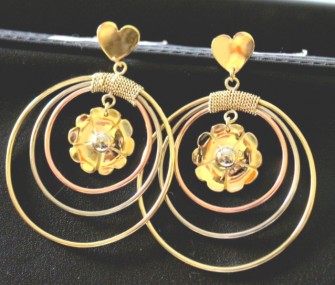 Golden silver earrings with flower and small heart (cod.OR.AG.102)