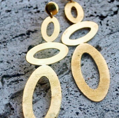 Golden silver earrings with three ovals (code OR.AG.96)